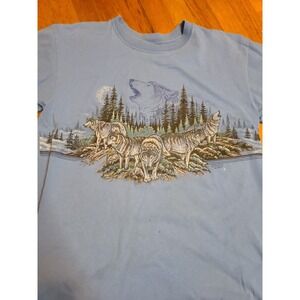 VTG Anvil Wolf Shirt Size L Wild Nature 90s All Over Print Graphic Tee‎ USA Made